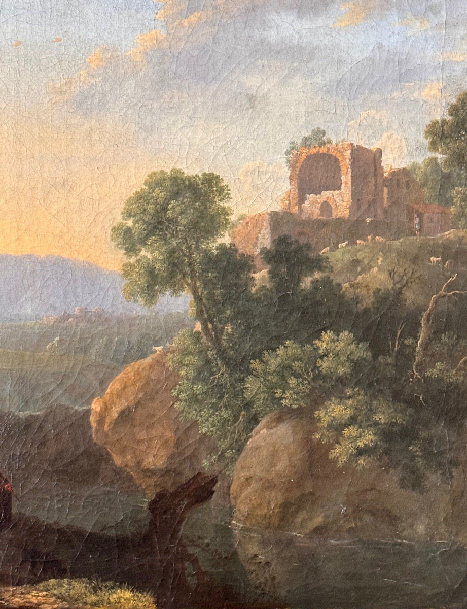 Paysage animé avec ruines École française ou italienne du XVIIᵉ siècle .-photo-4