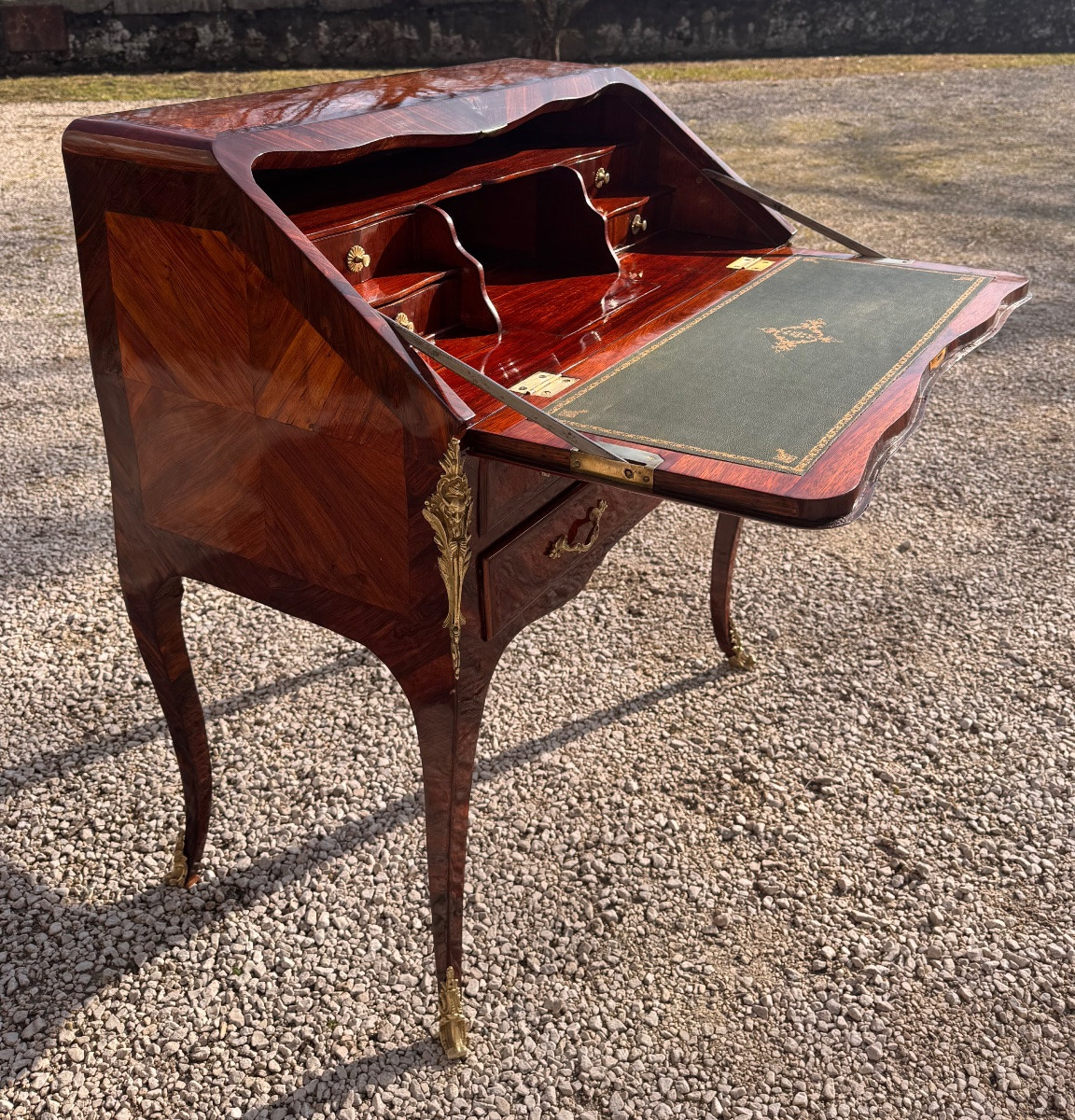 A Louis XV Period Slant-front Desk In Rosewood And Gilt Bronze  -photo-1