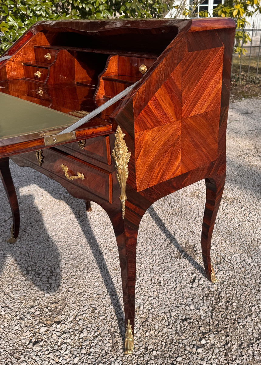 A Louis XV Period Slant-front Desk In Rosewood And Gilt Bronze  -photo-4