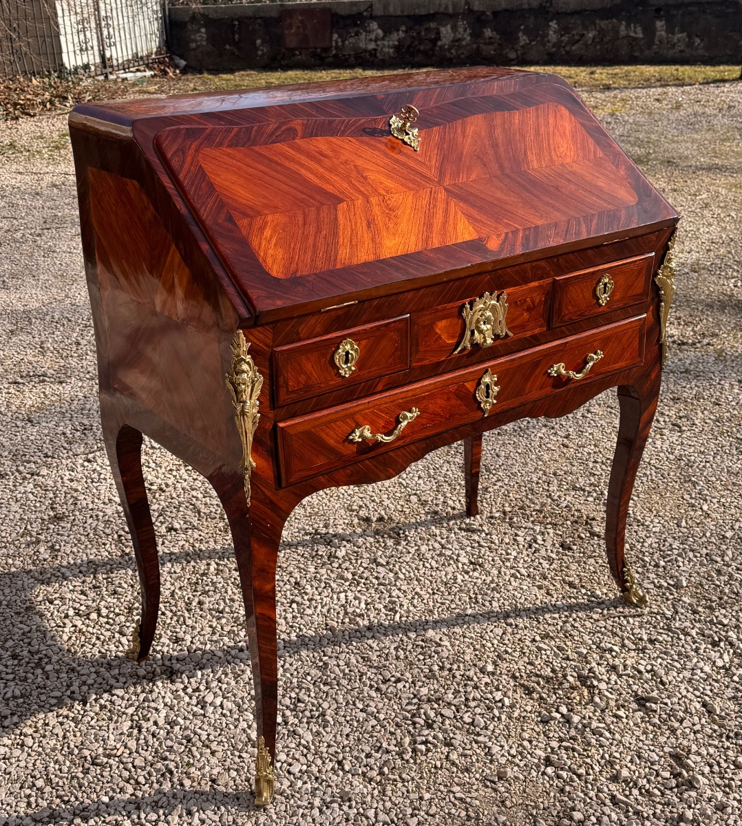 A Louis XV Period Slant-front Desk In Rosewood And Gilt Bronze  