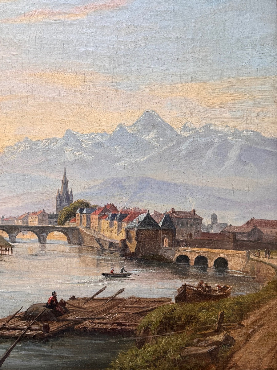 Attribué à Jules Guédy (1840–1908)  Vue de Grenoble et de l’Isère – Huile sur toile, XIXᵉ -photo-4
