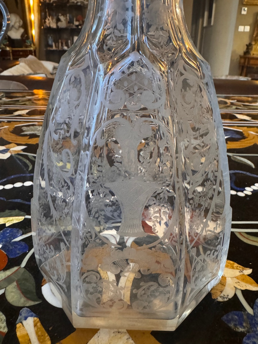 Carafe en cristal gravé à décor stylisé – Époque Napoléon III  -photo-2