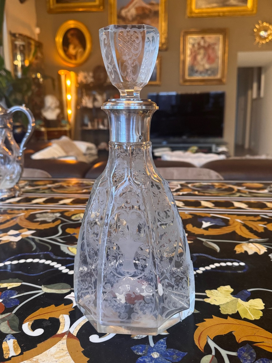 Carafe en cristal gravé à décor stylisé – Époque Napoléon III  -photo-5