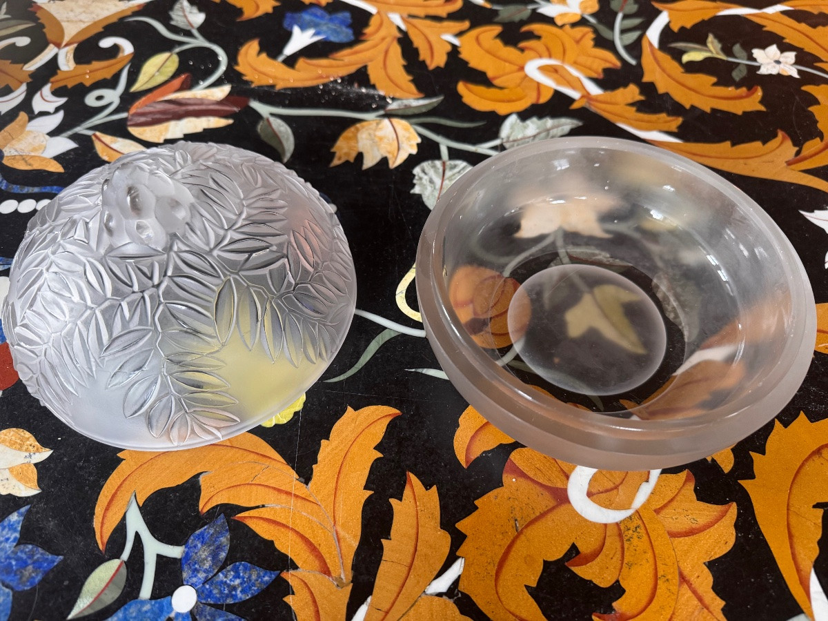 Boîte ronde en verre moulé pressé givré – René Lalique – Modèle Vallauris  -photo-3