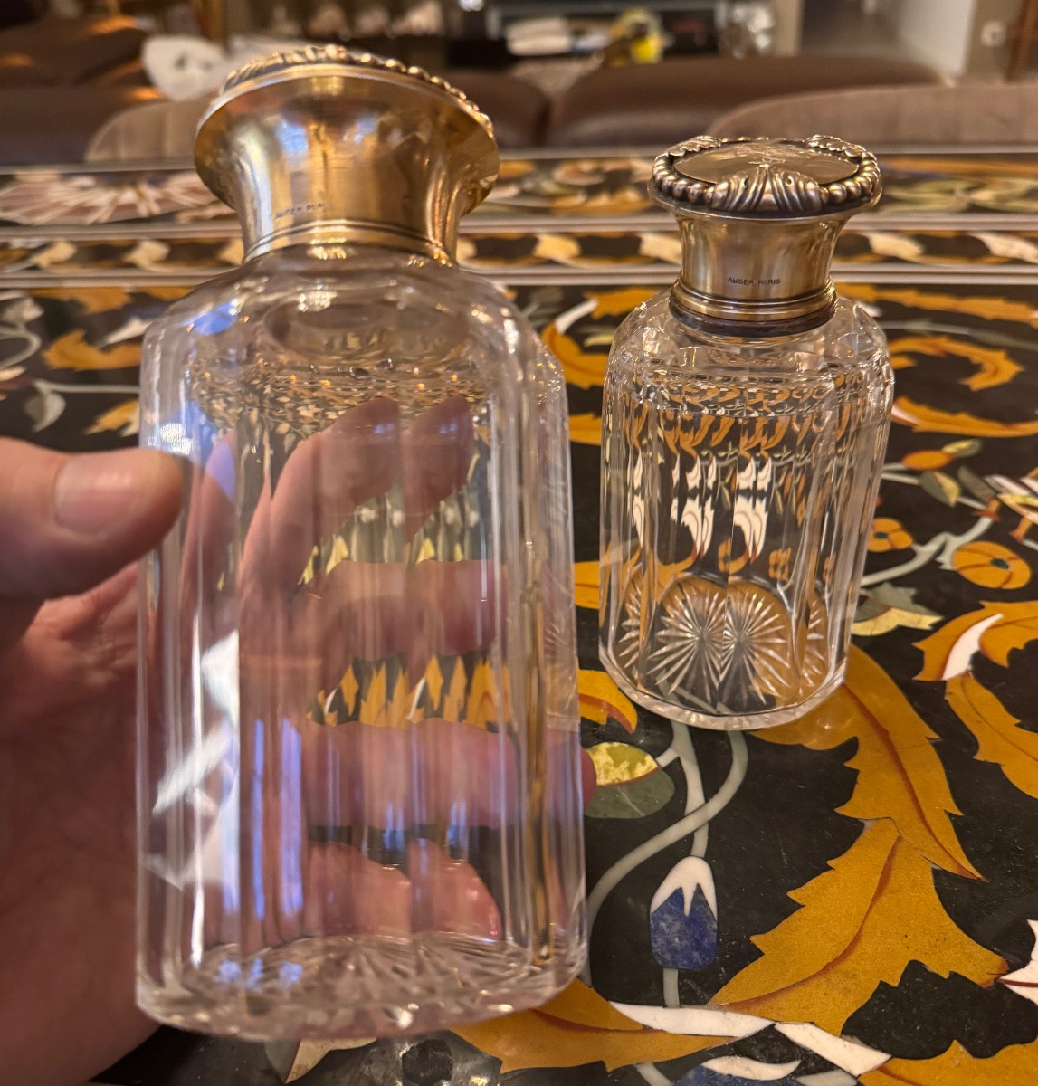 Paire de flacons à toilette en cristal et argent massif – Maison Augier, Paris  -photo-1