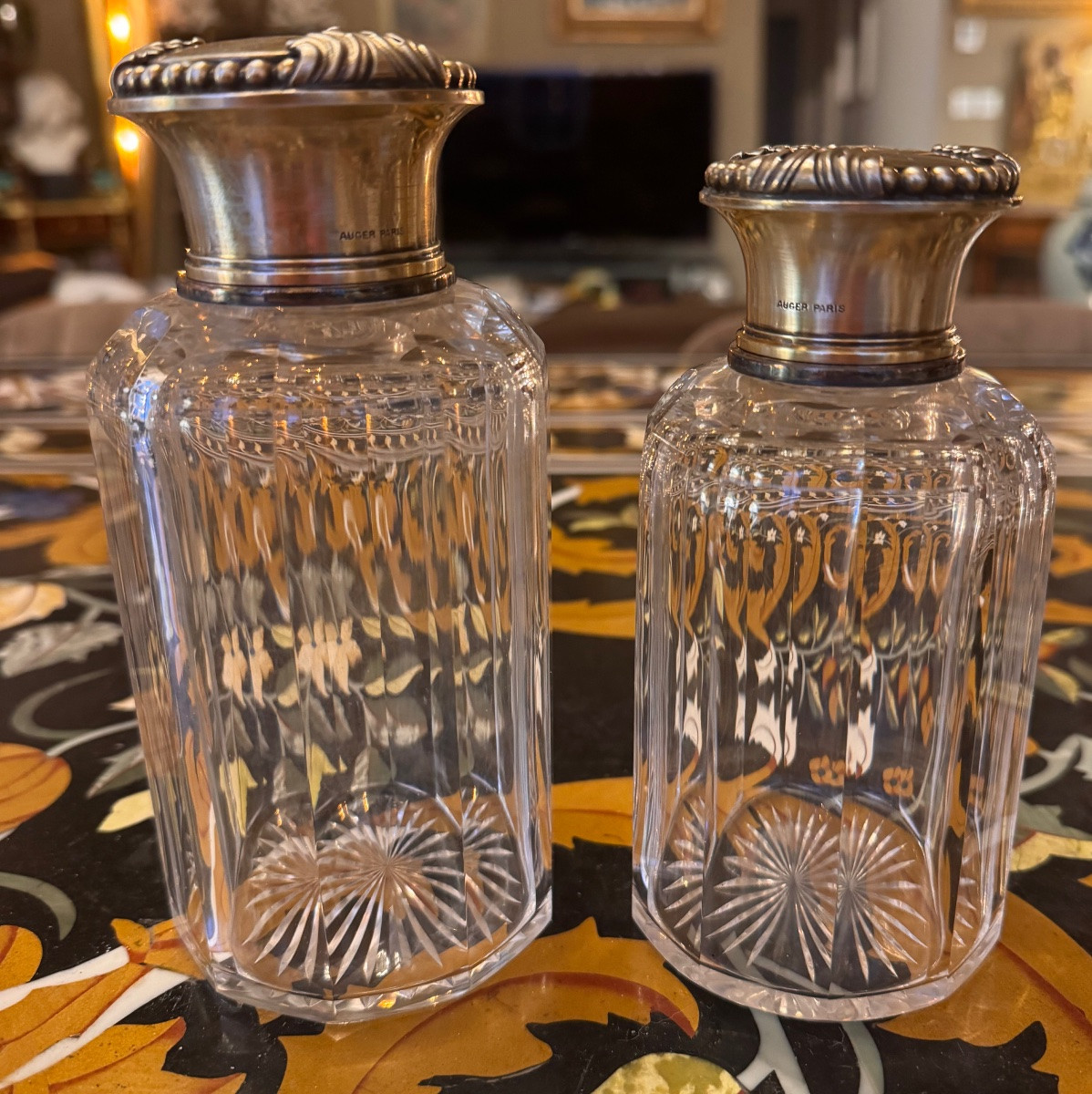 Paire de flacons à toilette en cristal et argent massif – Maison Augier, Paris  -photo-4