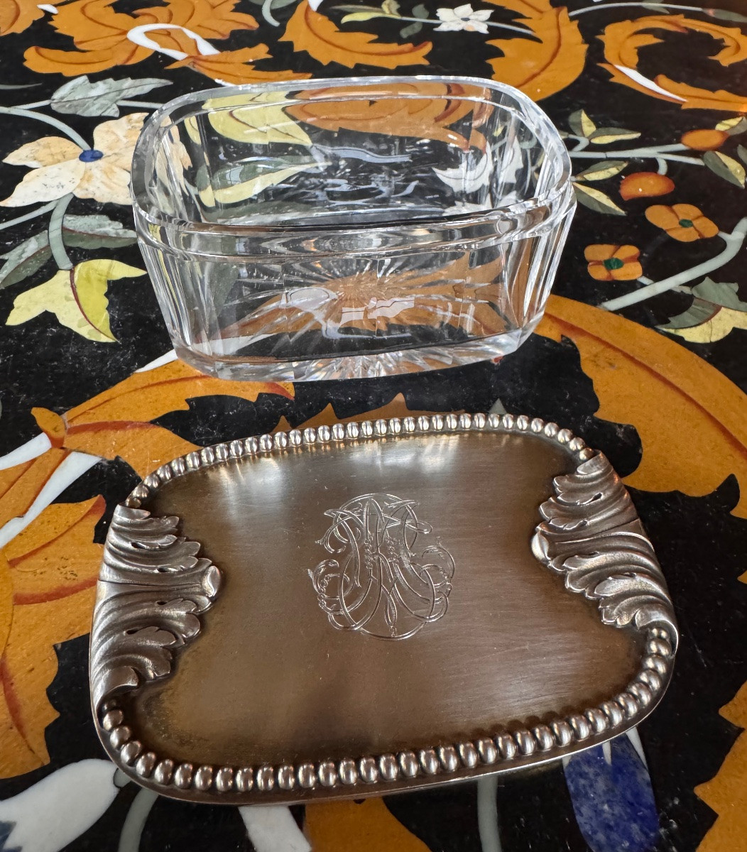 Cut Crystal And Sterling Silver Box – Maison Auger, Paris. Minerva 1st Standard Hallmark.  -photo-1