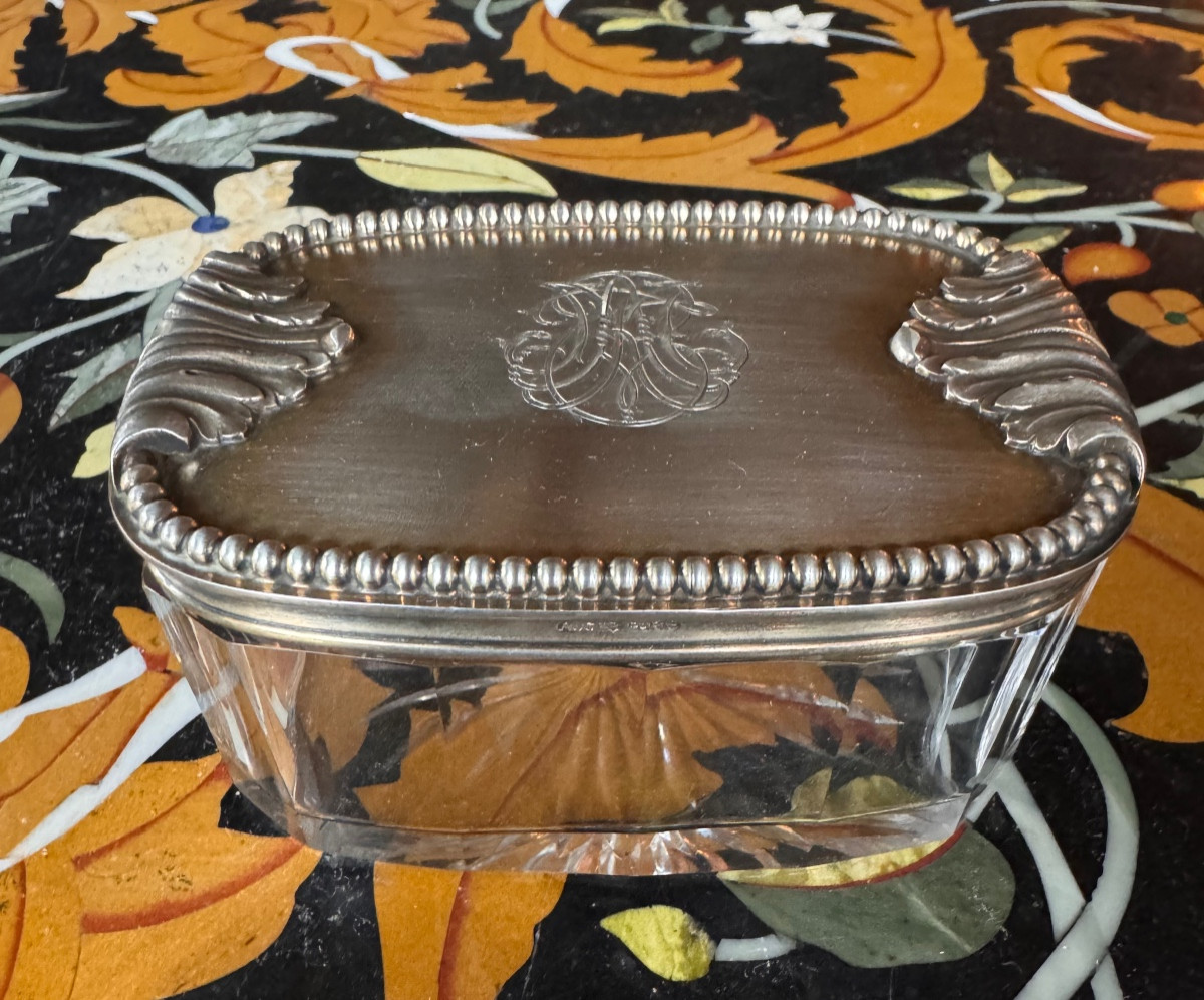 Cut Crystal And Sterling Silver Box – Maison Auger, Paris. Minerva 1st Standard Hallmark.  