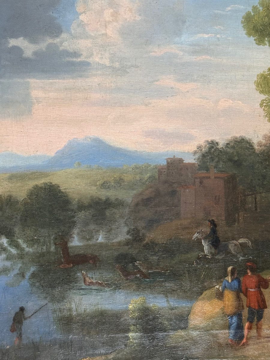 Lively Landscape With A Fox Hunt – Attributed To/follower Of Herman Van Swanevelt -photo-2