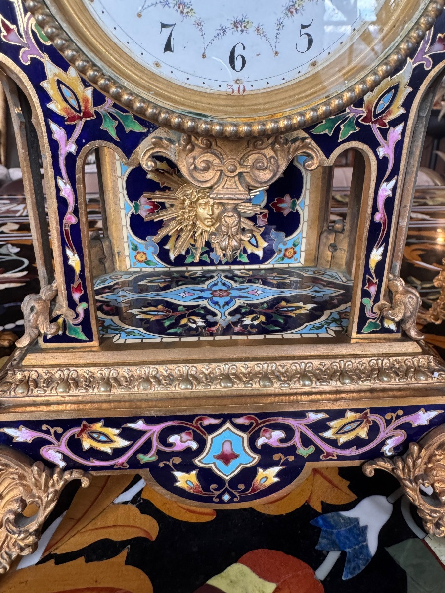 Garniture de cheminée Napoléon III en bronze doré et émaux cloisonnés – XIXe siècle  -photo-4