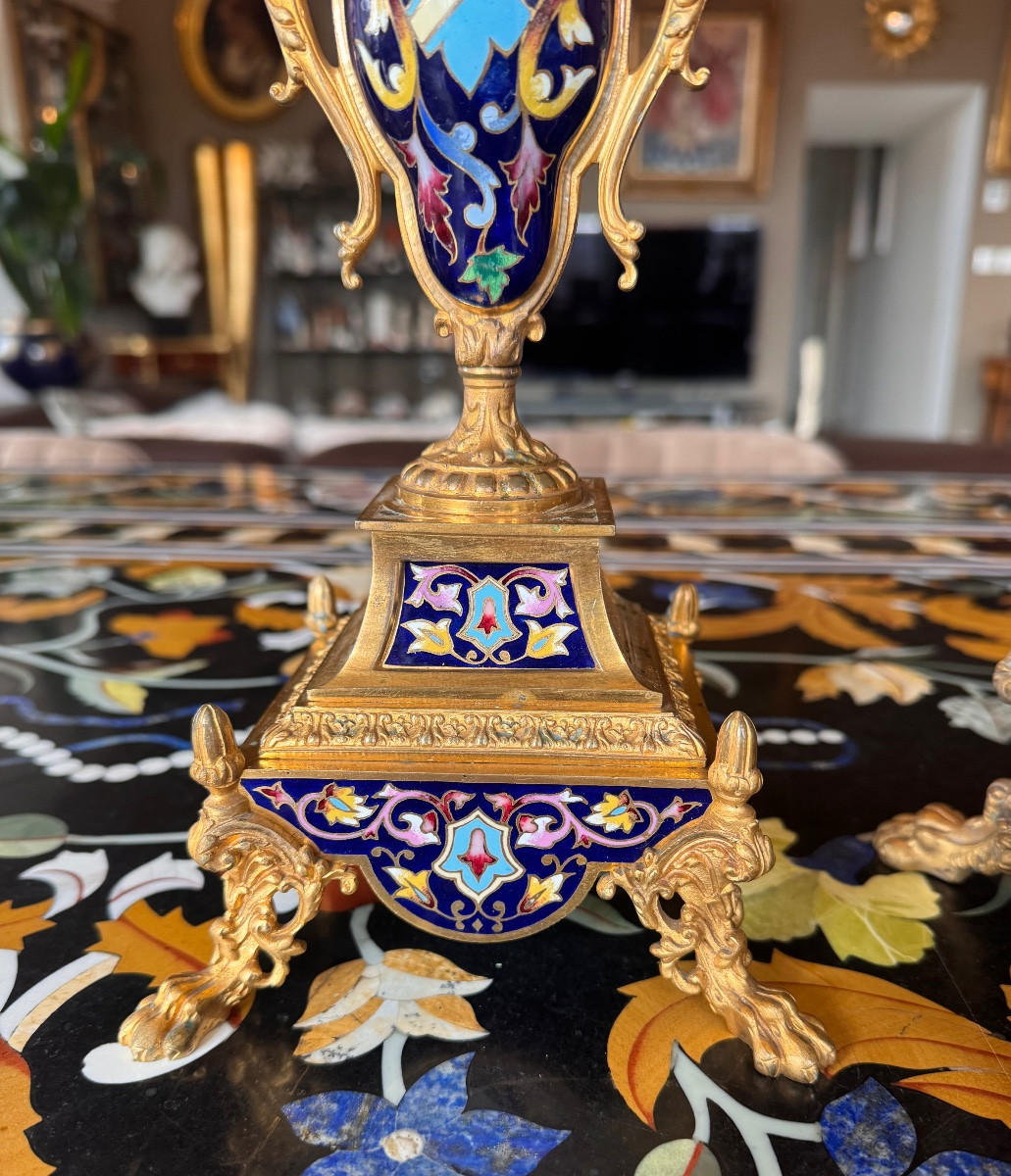 Garniture de cheminée Napoléon III en bronze doré et émaux cloisonnés – XIXe siècle  -photo-2