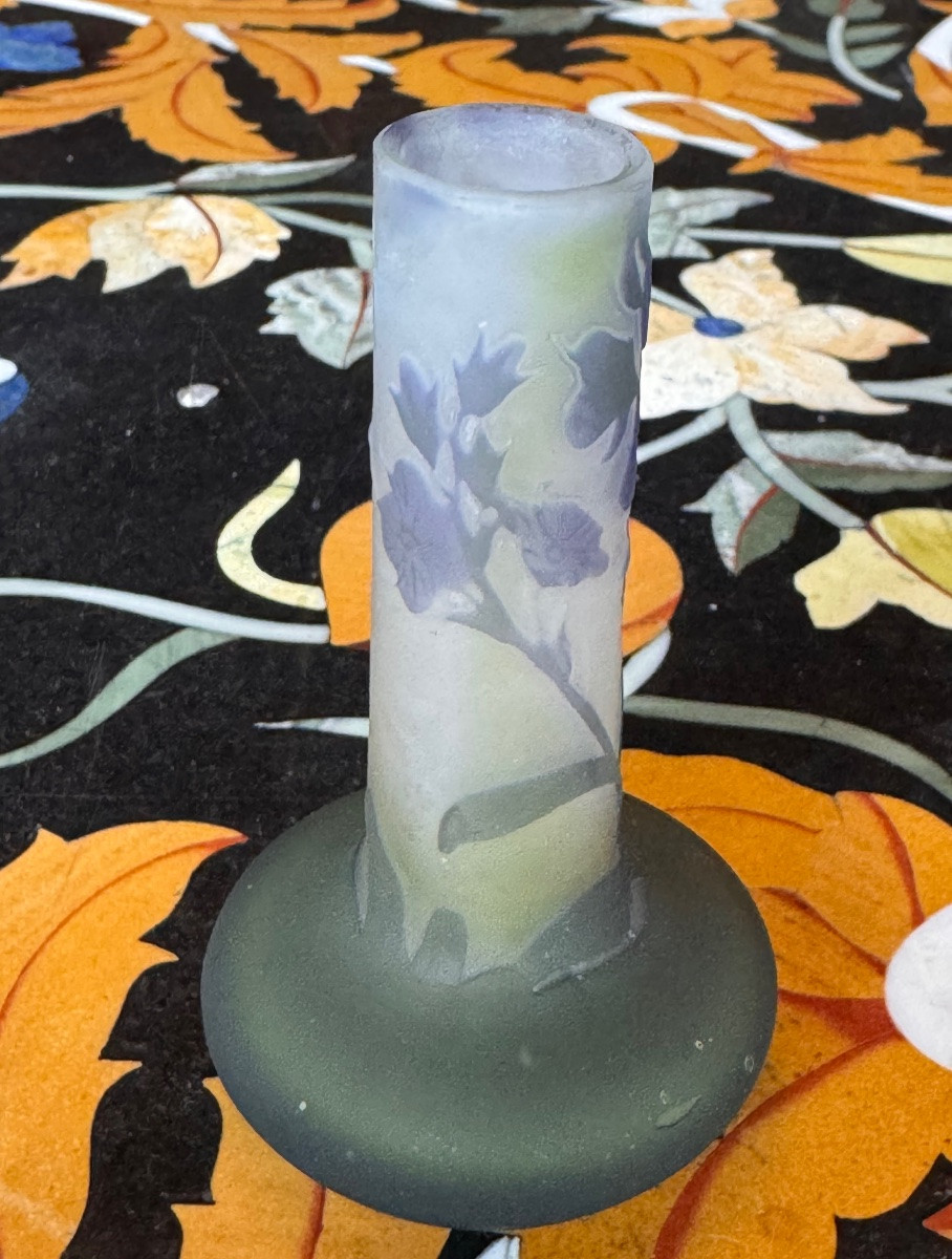 Small Art Nouveau Tube Vase With Acid-etched Decoration By émile Gallé (1846-1904)-photo-2