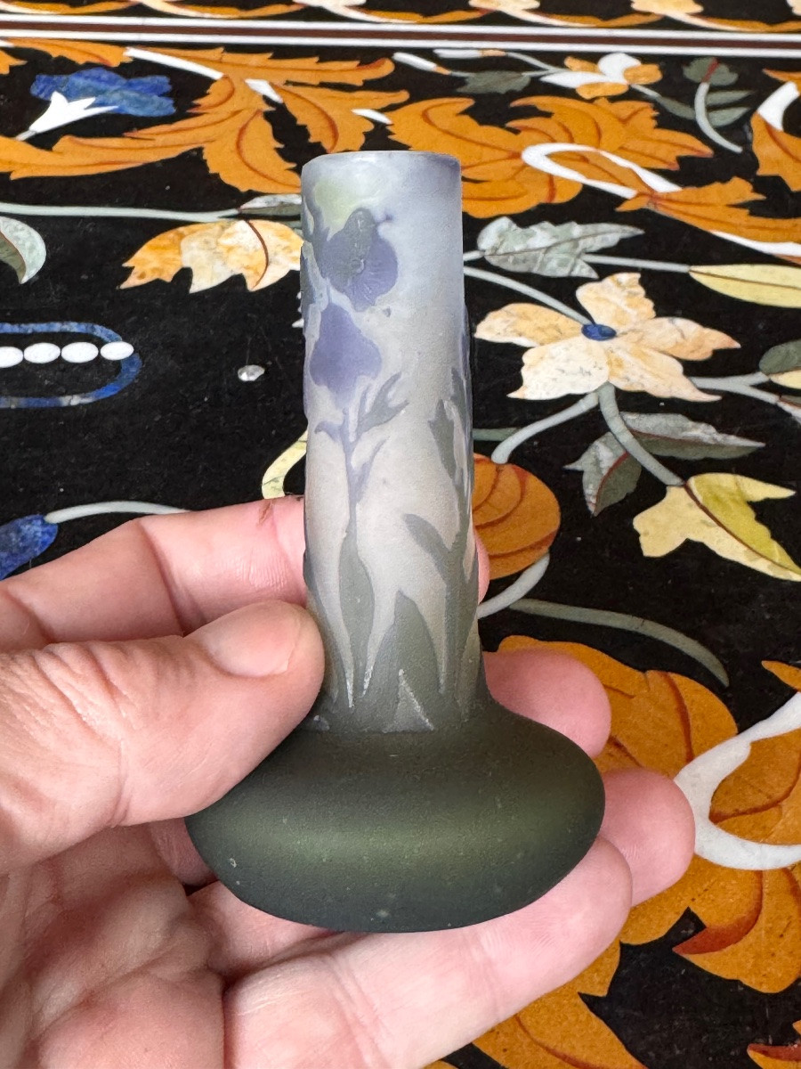 Small Art Nouveau Tube Vase With Acid-etched Decoration By émile Gallé (1846-1904)-photo-3