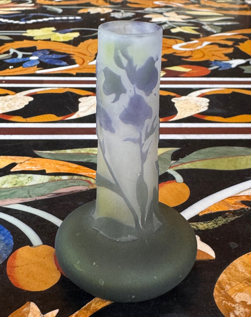 Small Art Nouveau Tube Vase With Acid-etched Decoration By émile Gallé (1846-1904)-photo-3