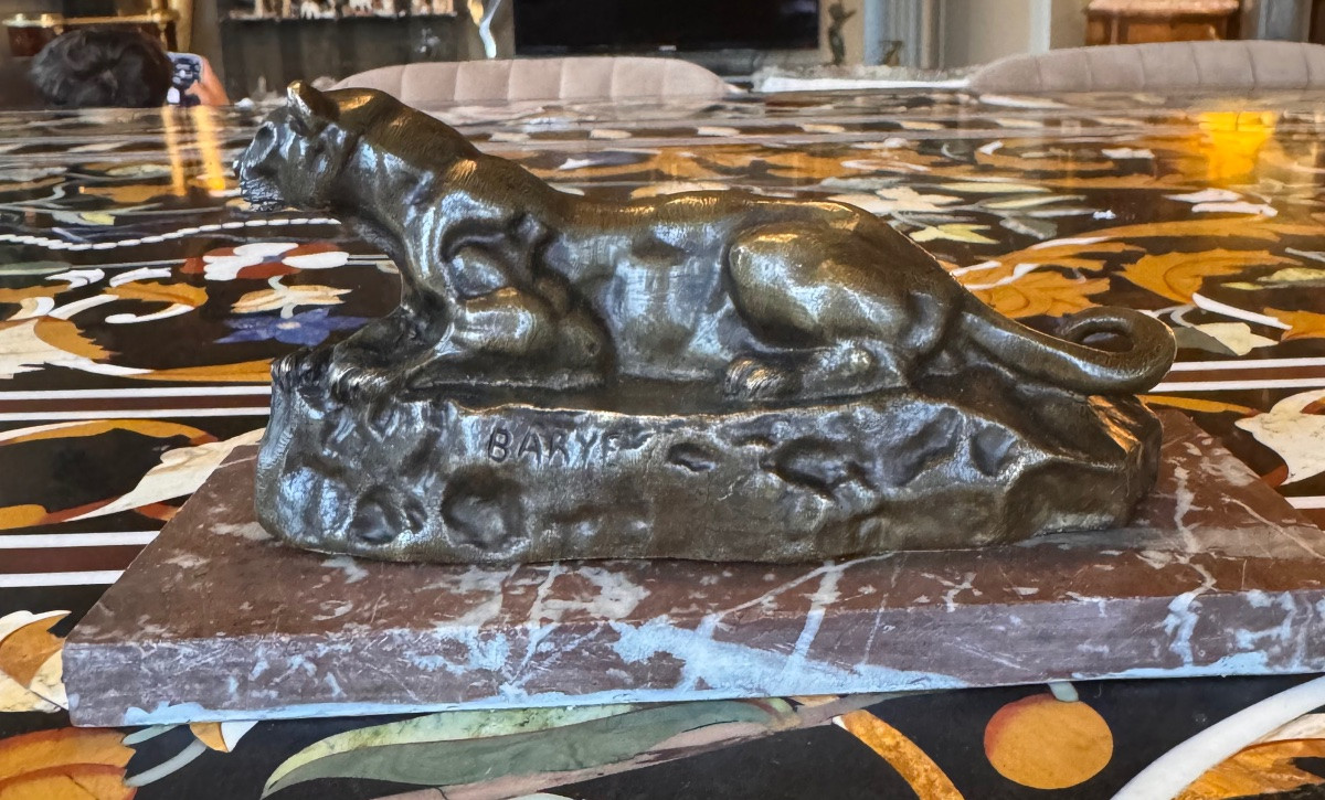 "the Lioness Of Tunis" After Antoine-louis Barye Bronze With Medal Patina -photo-3