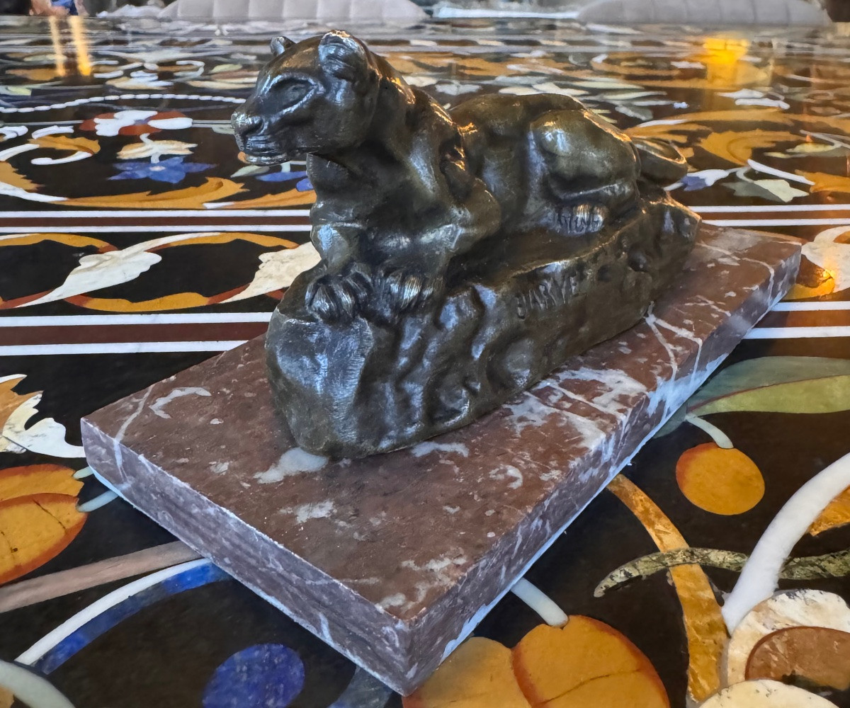 "the Lioness Of Tunis" After Antoine-louis Barye Bronze With Medal Patina -photo-4