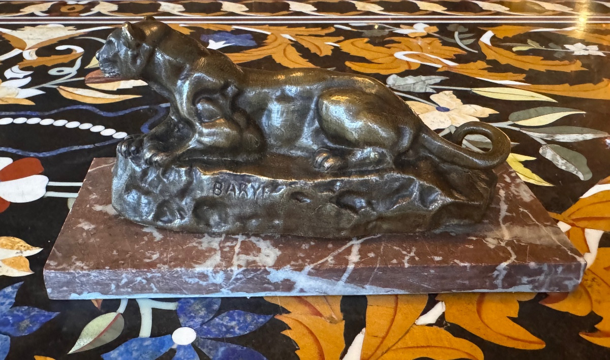 "the Lioness Of Tunis" After Antoine-louis Barye Bronze With Medal Patina 