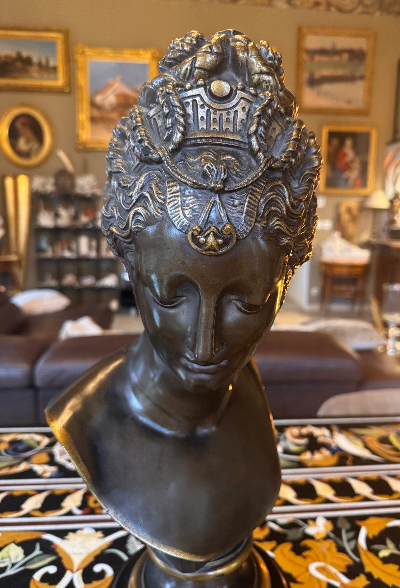 Important buste de Diane de Poitiers En  Bronze Deux Patines F. Barbedienne Fondeur  -photo-4