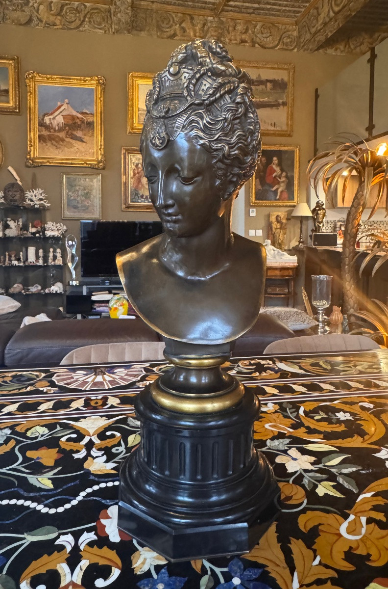 Important buste de Diane de Poitiers En  Bronze Deux Patines F. Barbedienne Fondeur  -photo-5