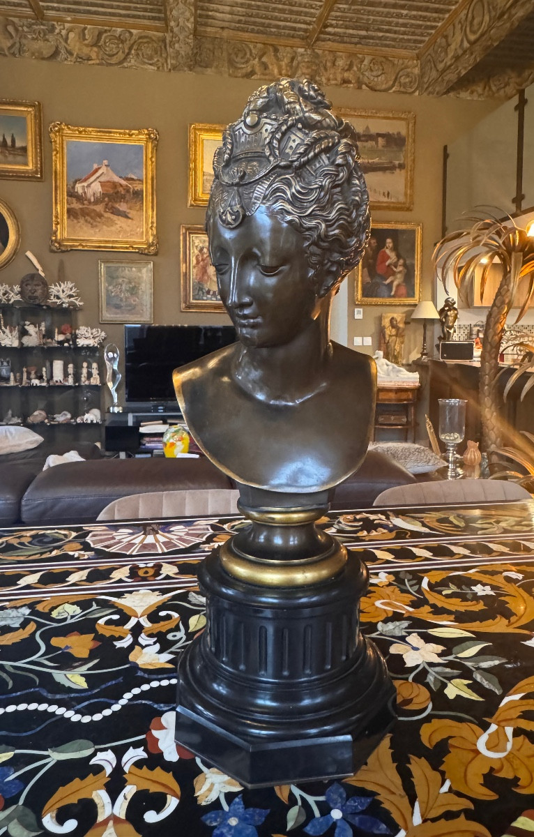 Important buste de Diane de Poitiers En  Bronze Deux Patines F. Barbedienne Fondeur  