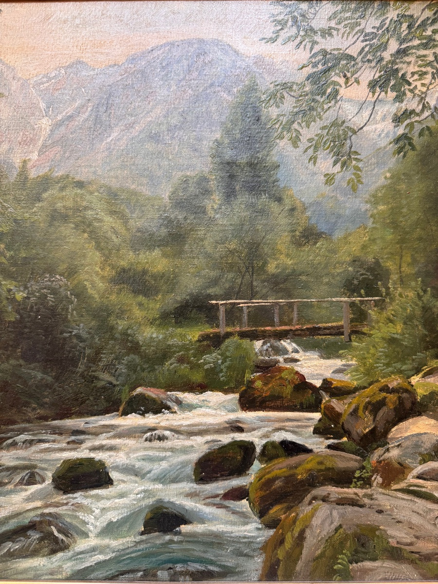 Peter Mørch Christian Zacho (1843-1913) River Landscape In Undergrowth By A Roadside-photo-3