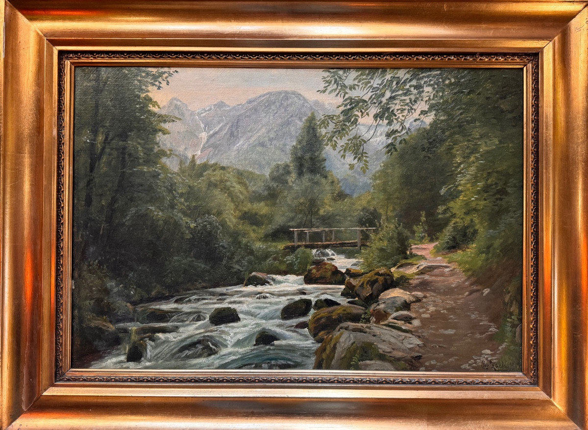 Peter Mørch Christian Zacho (1843-1913) River Landscape In Undergrowth By A Roadside