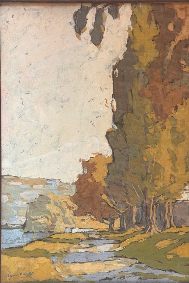 Eugène Brouillard – 1870 – 1950 –  Huile sur carton Les bords de la Saône  -photo-2