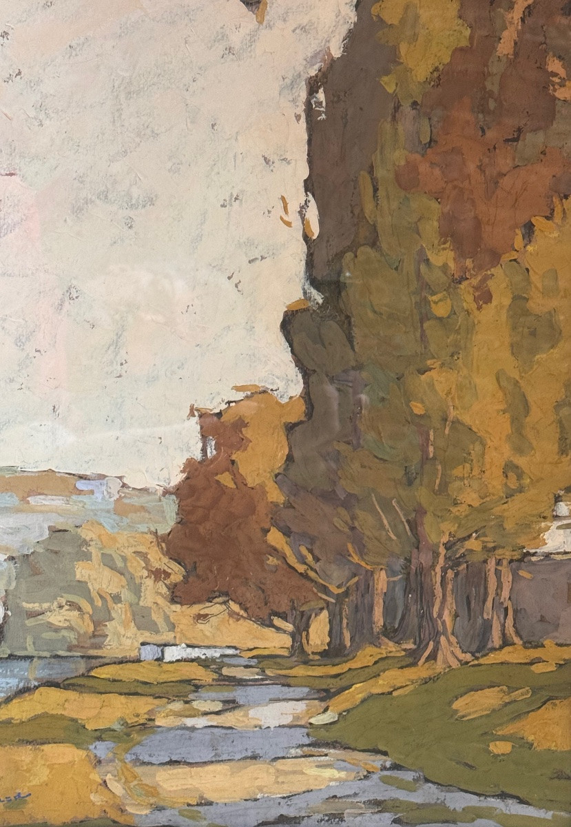 Eugène Brouillard – 1870 – 1950 –  Huile sur carton Les bords de la Saône  -photo-3