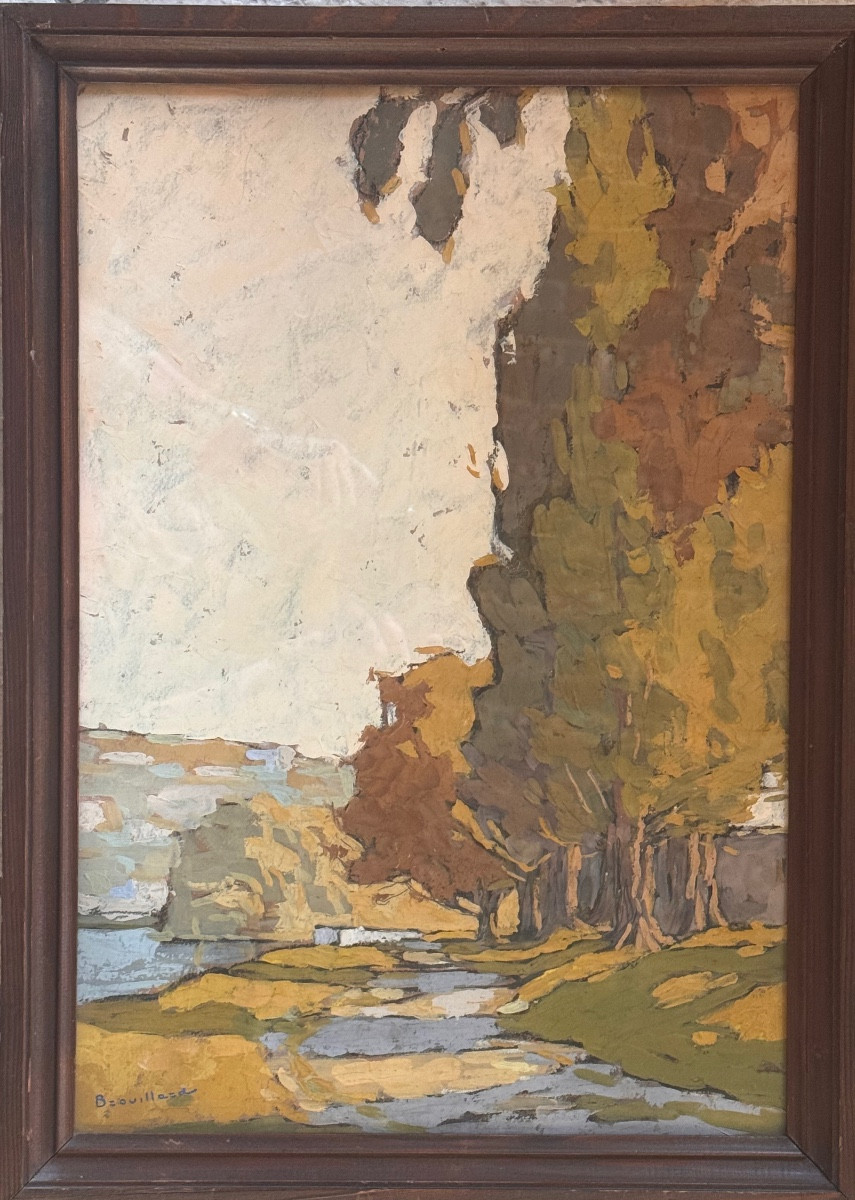 Eugène Brouillard – 1870 – 1950 –  Huile sur carton Les bords de la Saône  