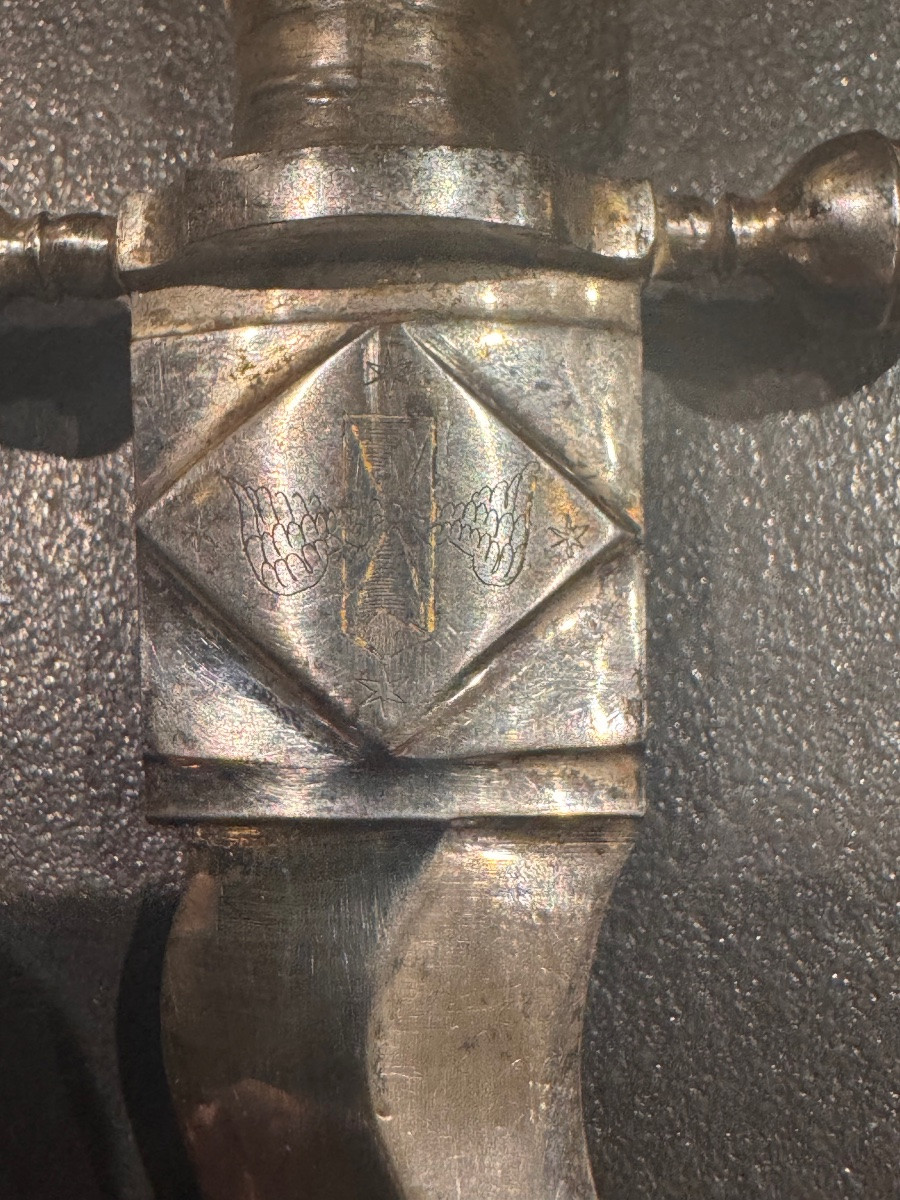 19th-century Freemason Dagger With A Flaming Blade – Carved Bone Handle  -photo-3