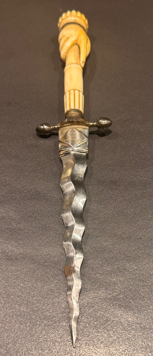 19th-century Freemason Dagger With A Flaming Blade – Carved Bone Handle  -photo-1