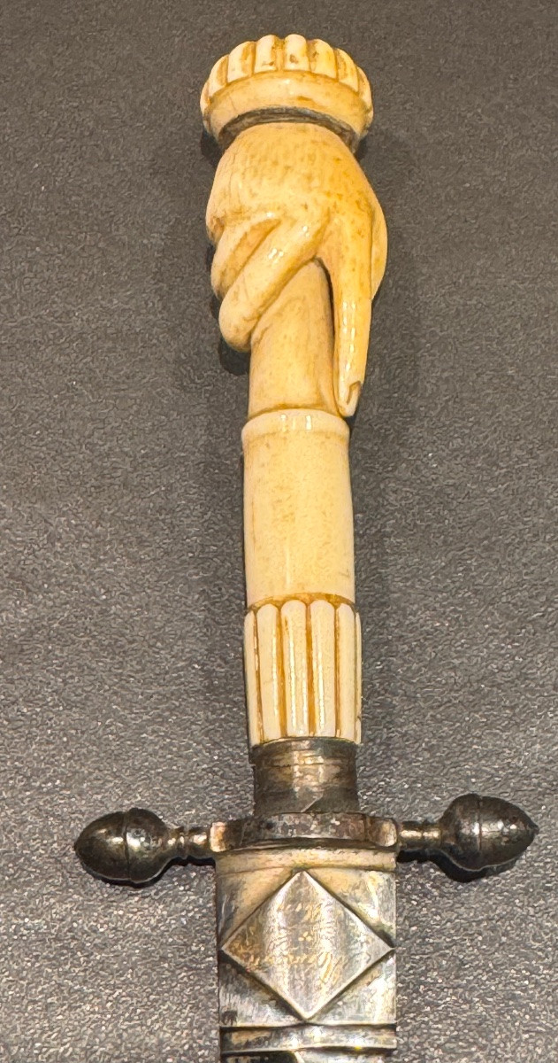19th-century Freemason Dagger With A Flaming Blade – Carved Bone Handle  -photo-2