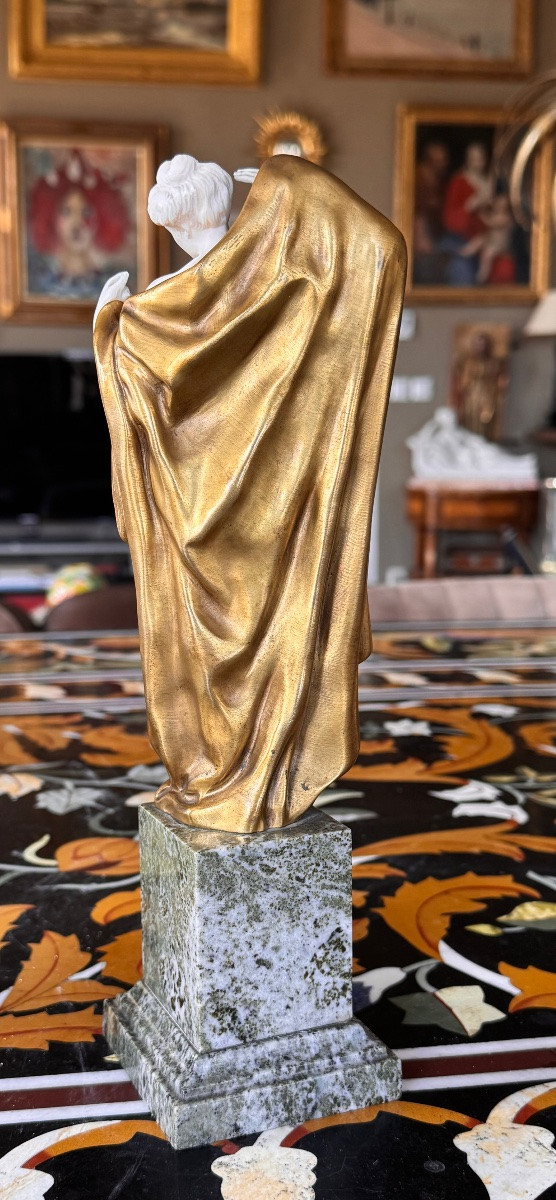 Louis Sosson (actif de 1905 à 1930) Sculpture chryséléphantine – Femme au drapé –-photo-4