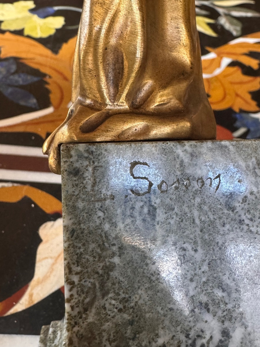 Louis Sosson (actif de 1905 à 1930) Sculpture chryséléphantine – Femme au drapé –-photo-2