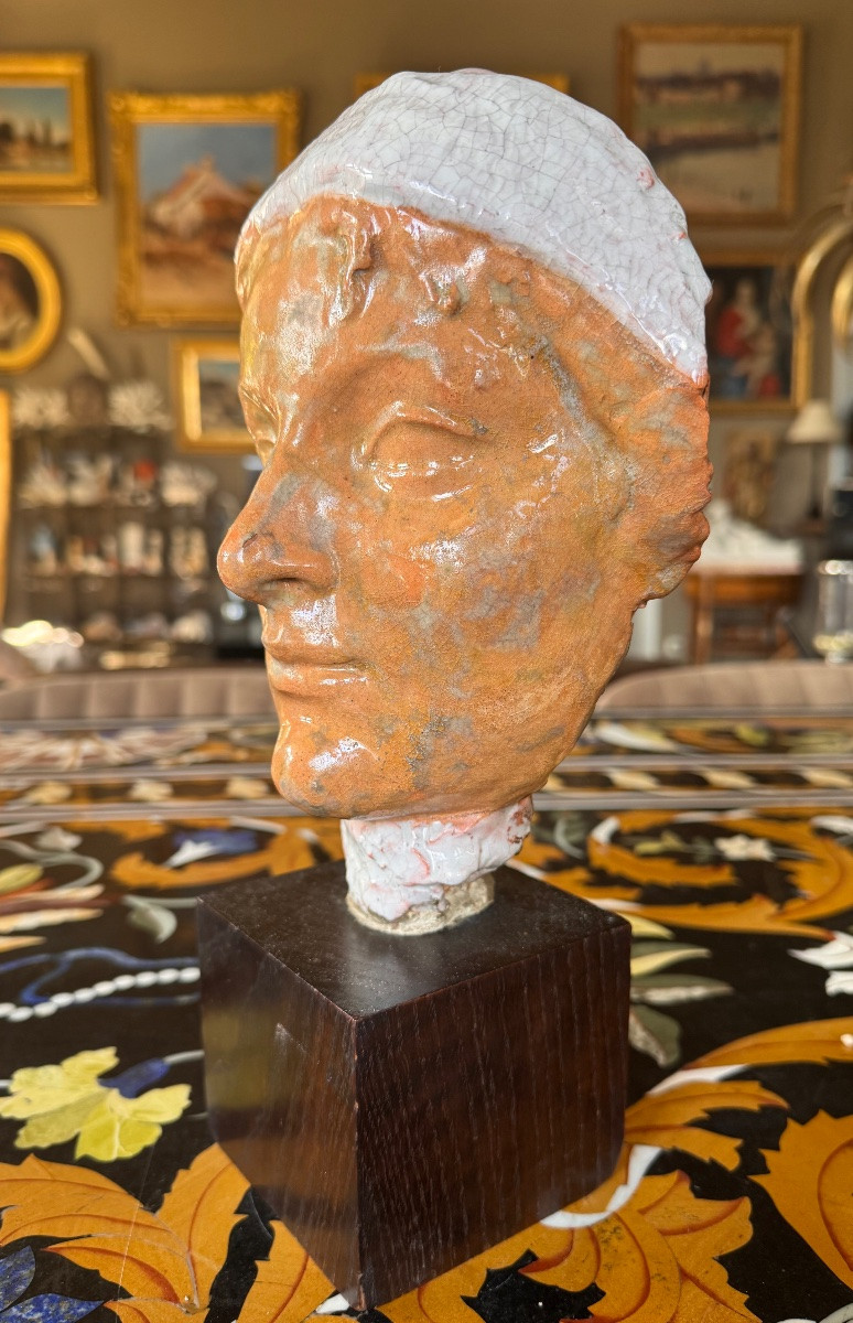 Marc Leriche (1885–1918) Head Of A Woman — Glazed Terracotta Sculpture — Early 20th Century  -photo-1