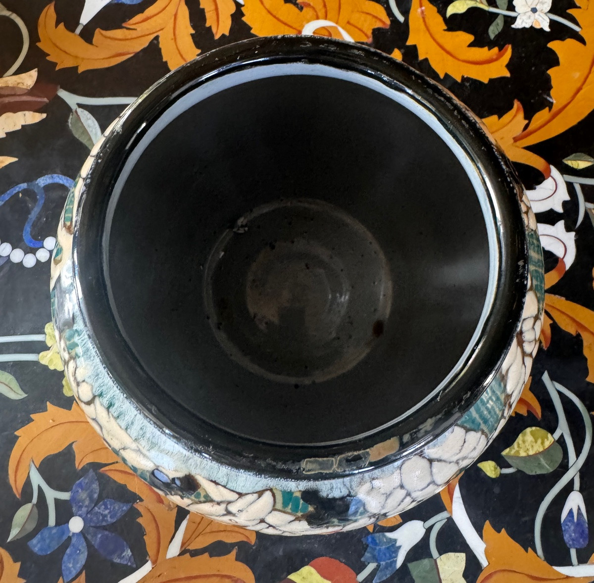 Léon Brunard (1872–1933)  Grand vase boule en céramique émaillée – Décor floral stylisé – -photo-3