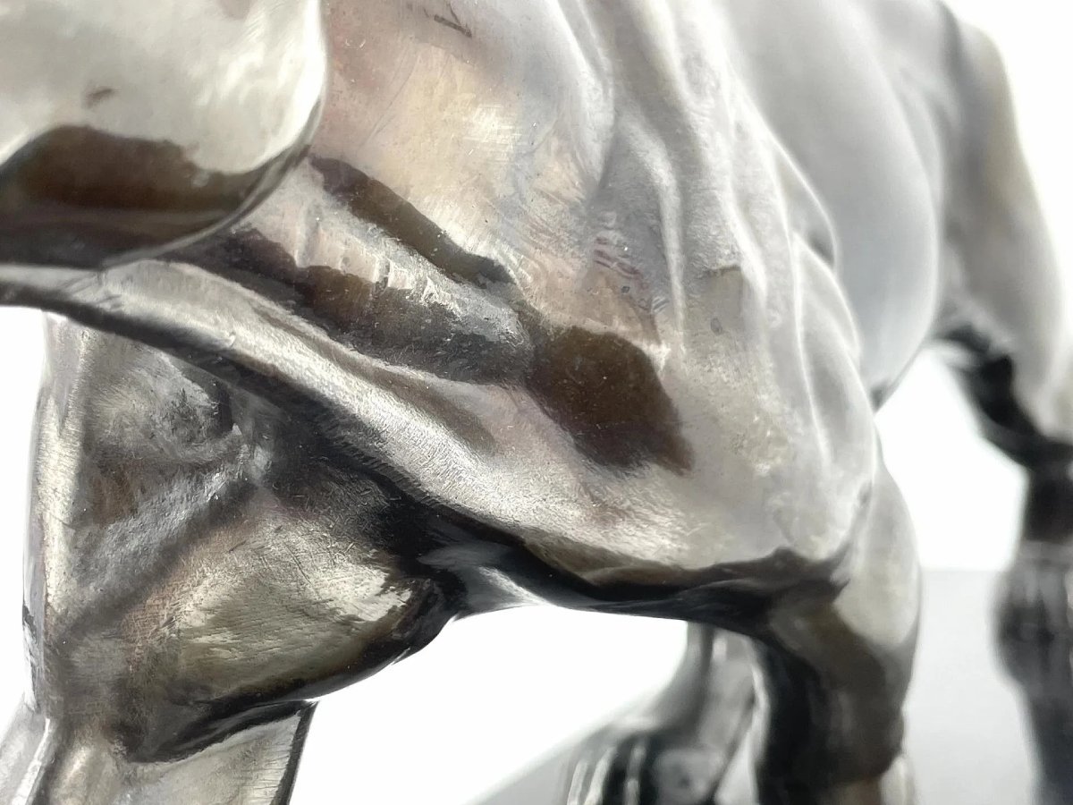 Panthère marchant – d’après Alexandre Ouline (1895-1944) Sculpture en bronze à patine argentée -photo-1