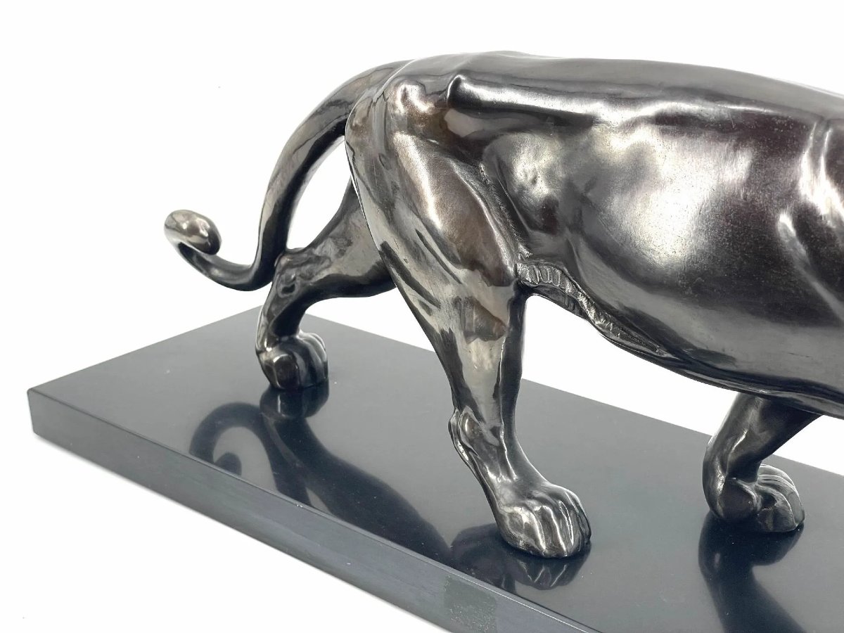 Panthère marchant – d’après Alexandre Ouline (1895-1944) Sculpture en bronze à patine argentée -photo-5