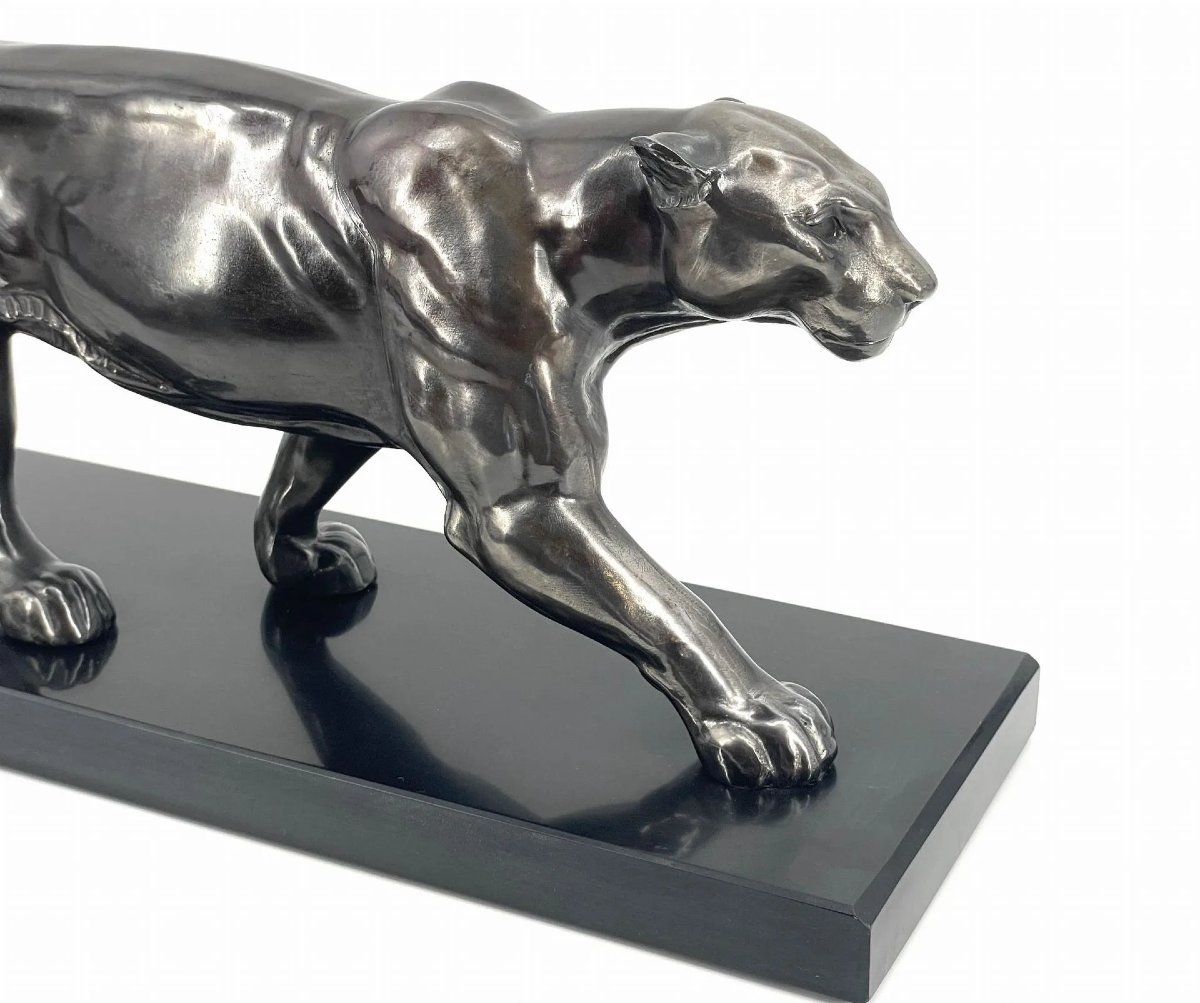 Panthère marchant – d’après Alexandre Ouline (1895-1944) Sculpture en bronze à patine argentée -photo-6