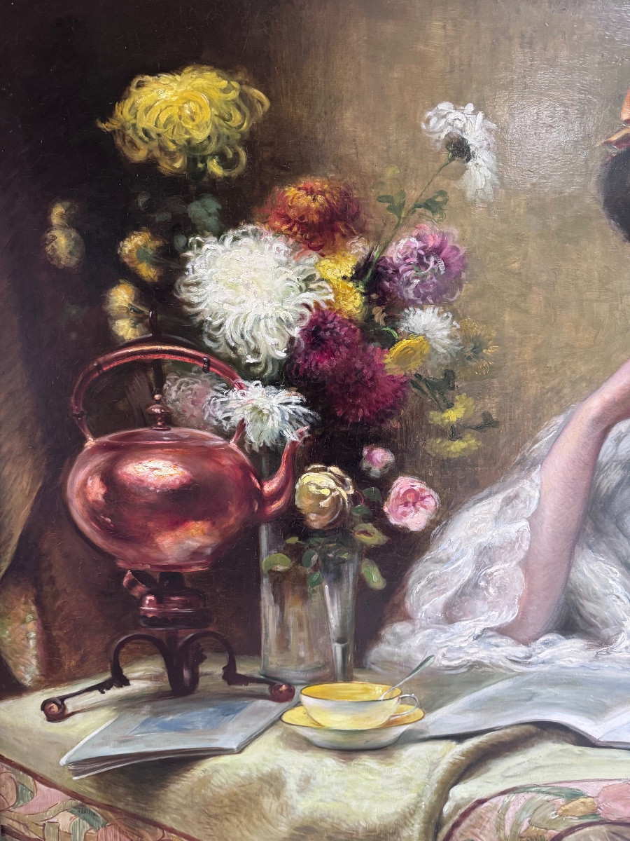 Large Female Portrait In An Interior – Lyon Salon 1910 -photo-2