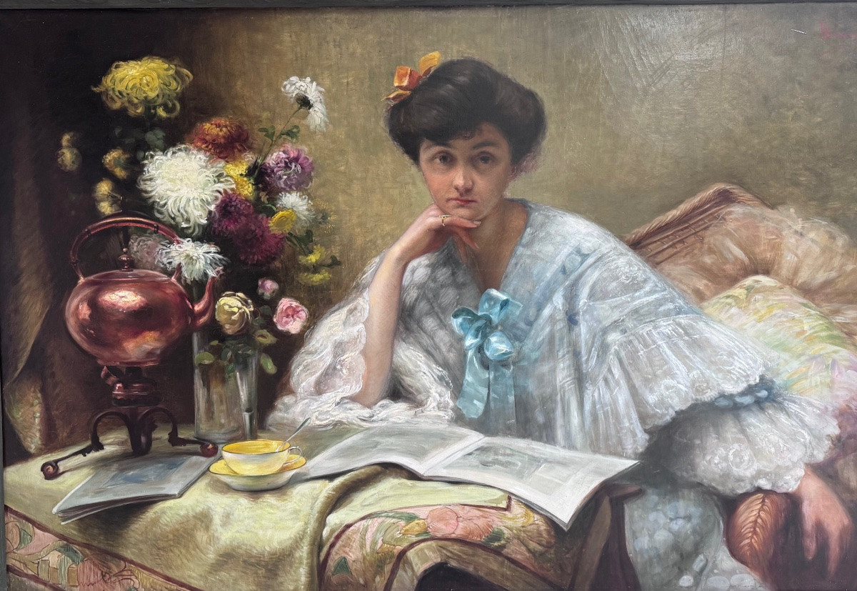 Large Female Portrait In An Interior – Lyon Salon 1910 -photo-5