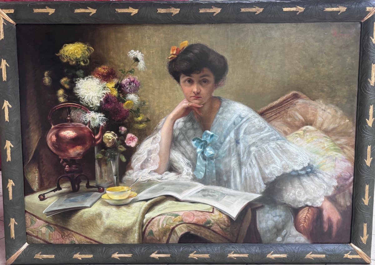 Large Female Portrait In An Interior – Lyon Salon 1910 
