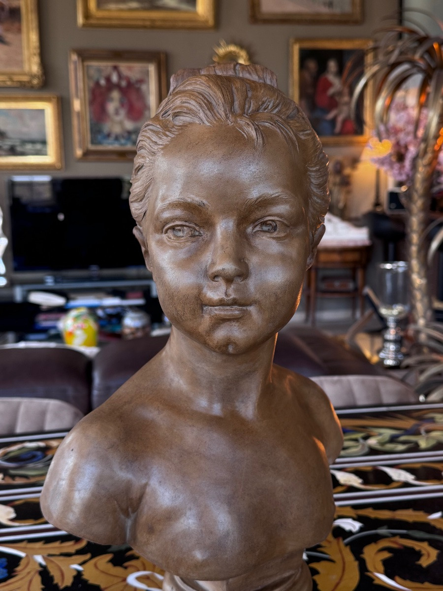 Louise Brongniart d’après Jean-Antoine Houdon (1741–1828) Buste en terre cuite – Fin du XIXe -photo-2