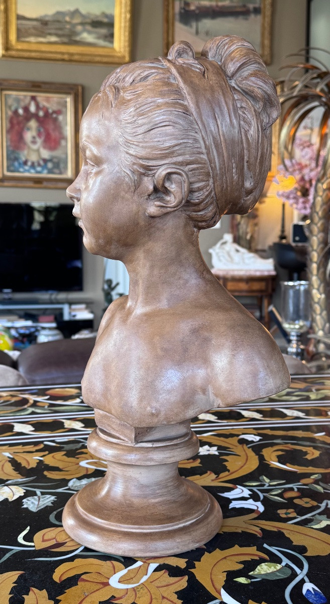 Louise Brongniart d’après Jean-Antoine Houdon (1741–1828) Buste en terre cuite – Fin du XIXe -photo-2