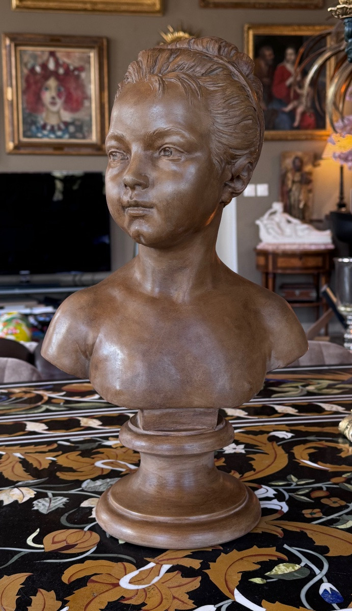 Louise Brongniart d’après Jean-Antoine Houdon (1741–1828) Buste en terre cuite – Fin du XIXe -photo-3