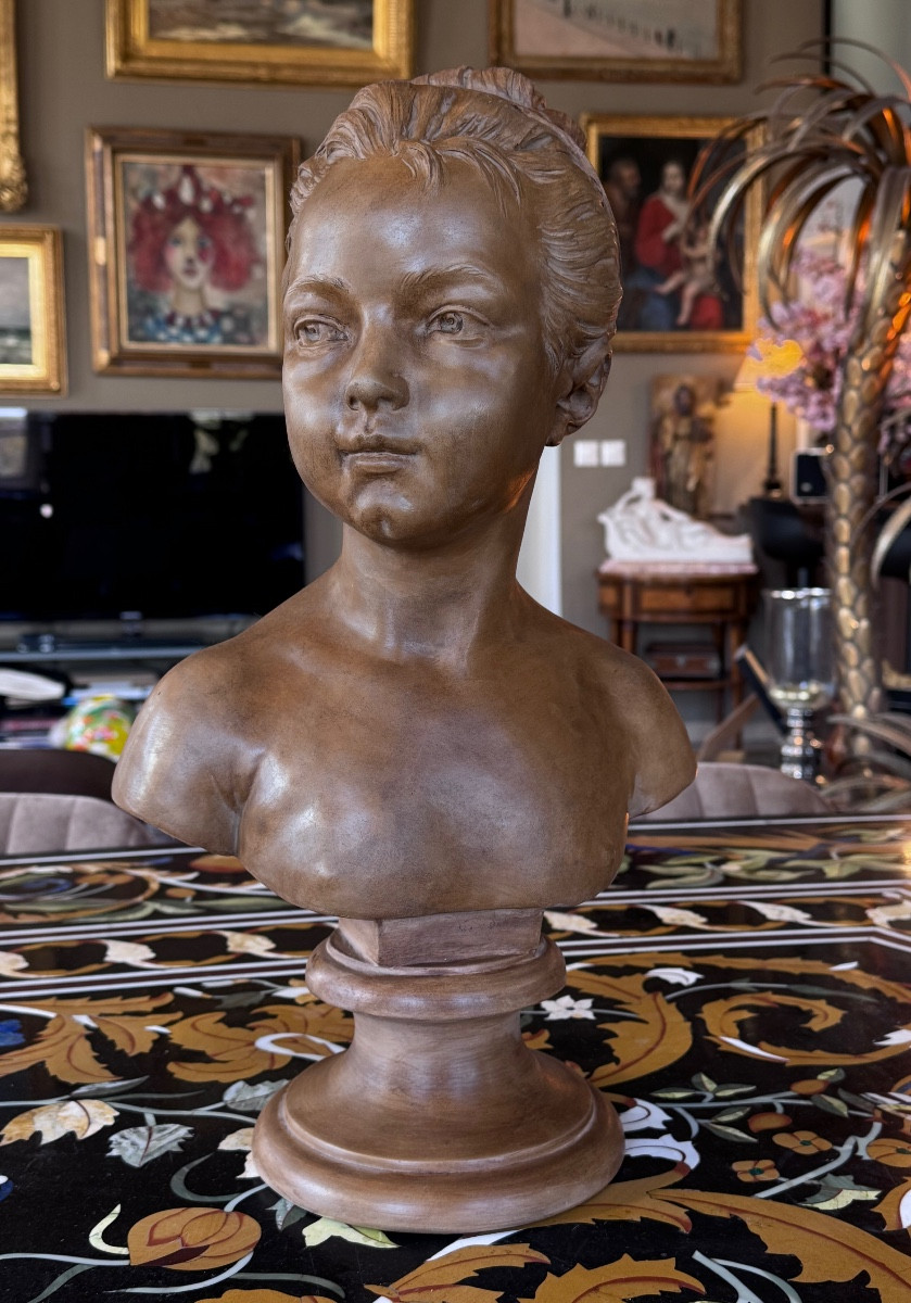 Louise Brongniart d’après Jean-Antoine Houdon (1741–1828) Buste en terre cuite – Fin du XIXe 
