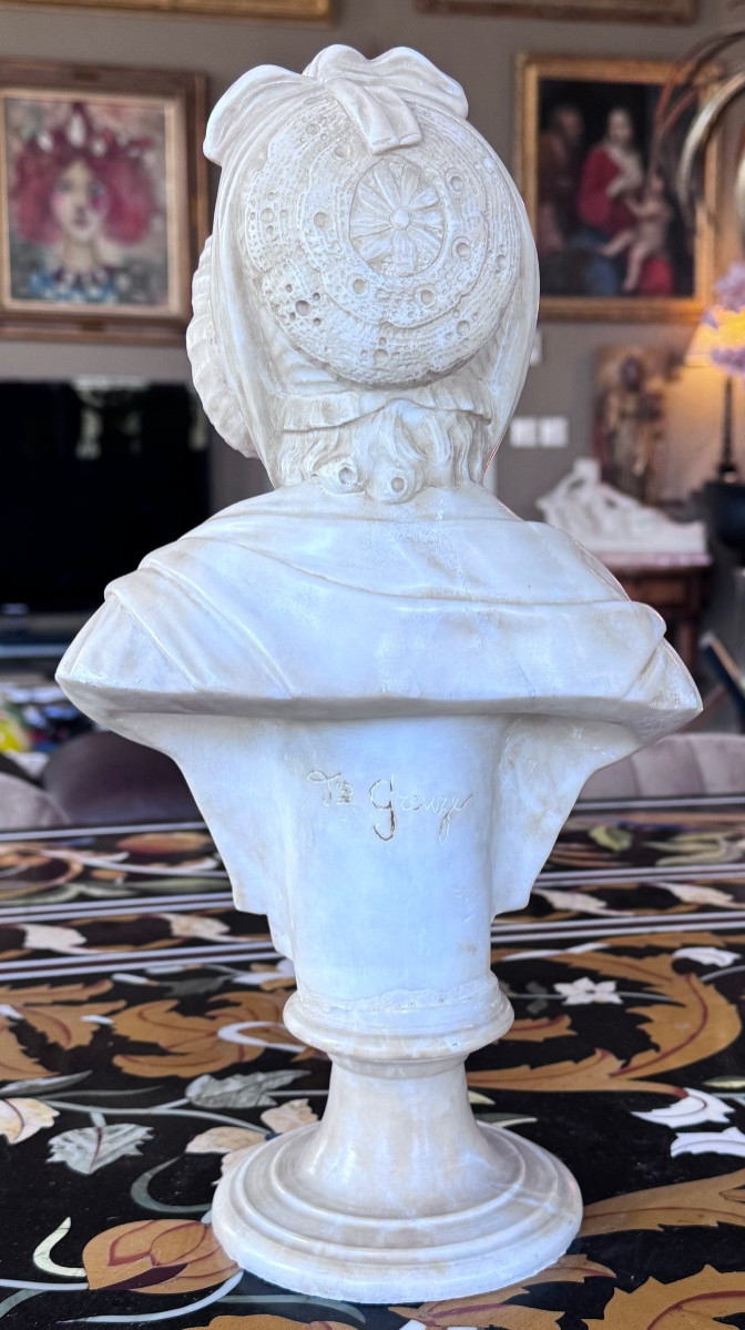 Buste en albâtre d’après Jean-Baptiste Greuze Albâtre sculpté – fin XIXe siècle  -photo-4