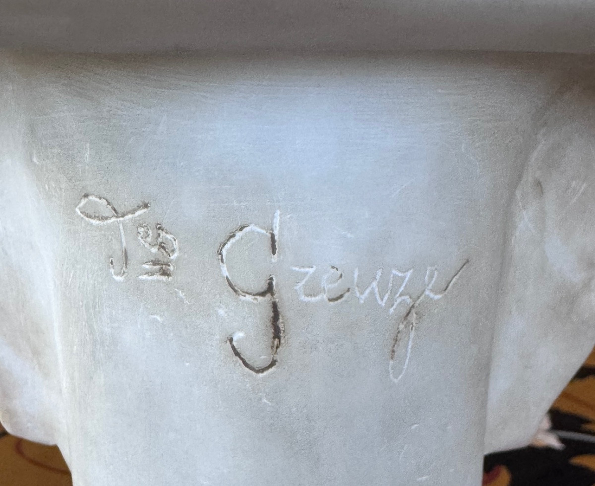 Buste en albâtre d’après Jean-Baptiste Greuze Albâtre sculpté – fin XIXe siècle  -photo-2