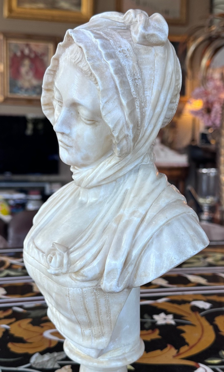 Buste en albâtre d’après Jean-Baptiste Greuze Albâtre sculpté – fin XIXe siècle  -photo-3