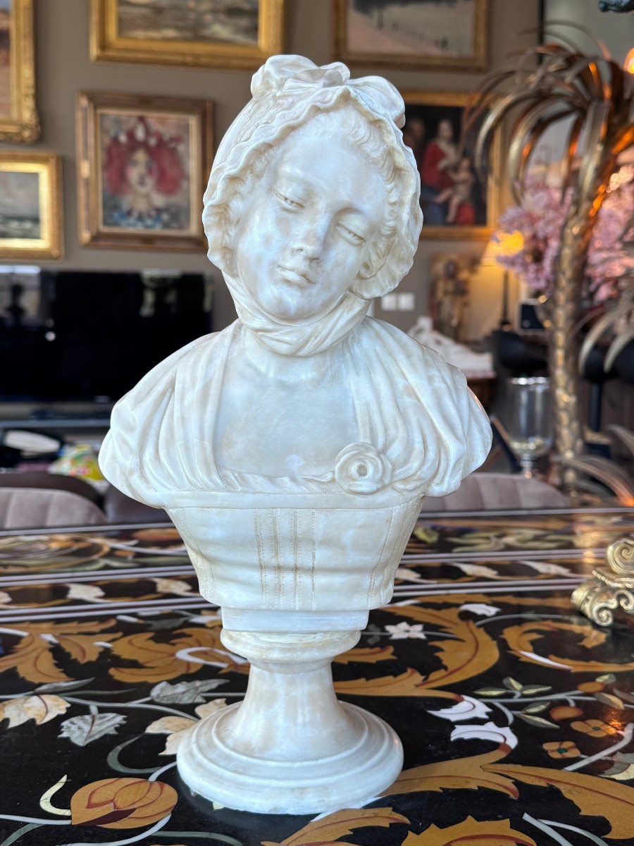 Buste en albâtre d’après Jean-Baptiste Greuze Albâtre sculpté – fin XIXe siècle  -photo-4